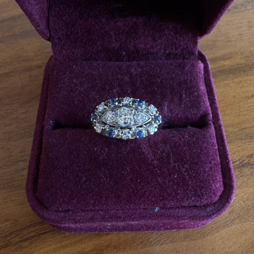 14K White Gold Diamond and Sapphire Ring - Picture 2 of 6